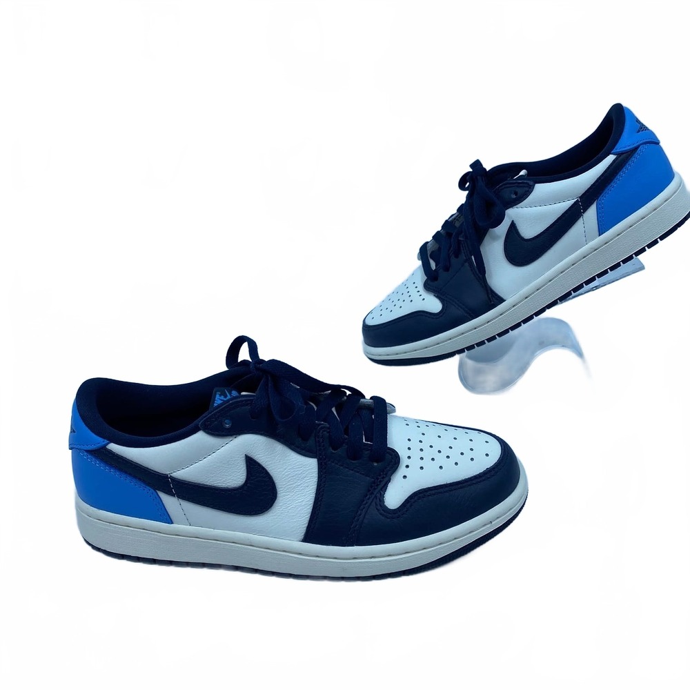 Nike White-Blue Jordan Retro 1 Low Sneakers | Men’s US 6.5